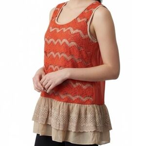 Ryu Lacy Sheer Flounced Ruffle Sleeveless Top with Open Back Bow Tie- NWT Sz. Lg